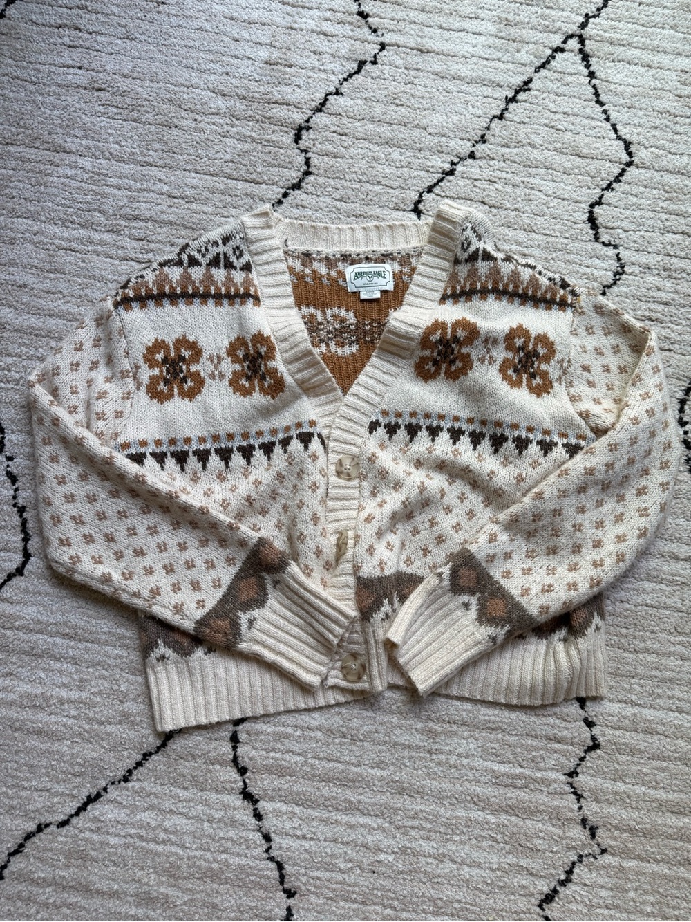 American Eagle Outfitters Cream & Brown Fair Isle Button-Up Cardigan